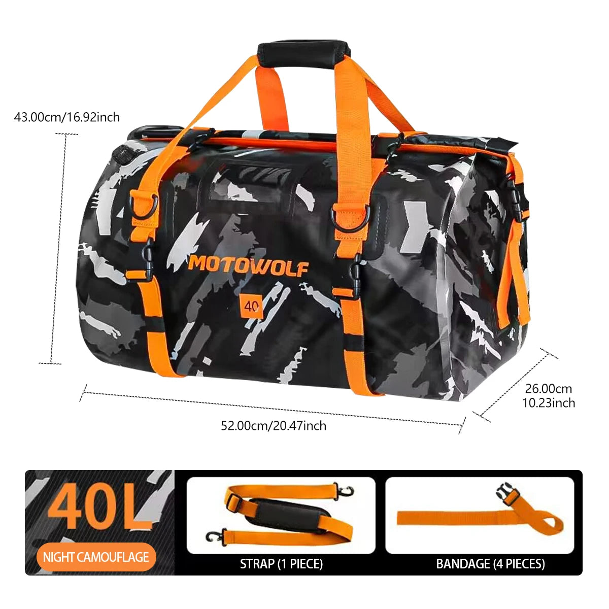 Motorcycle Dry Bag Waterproof Reflective Tail Luggage