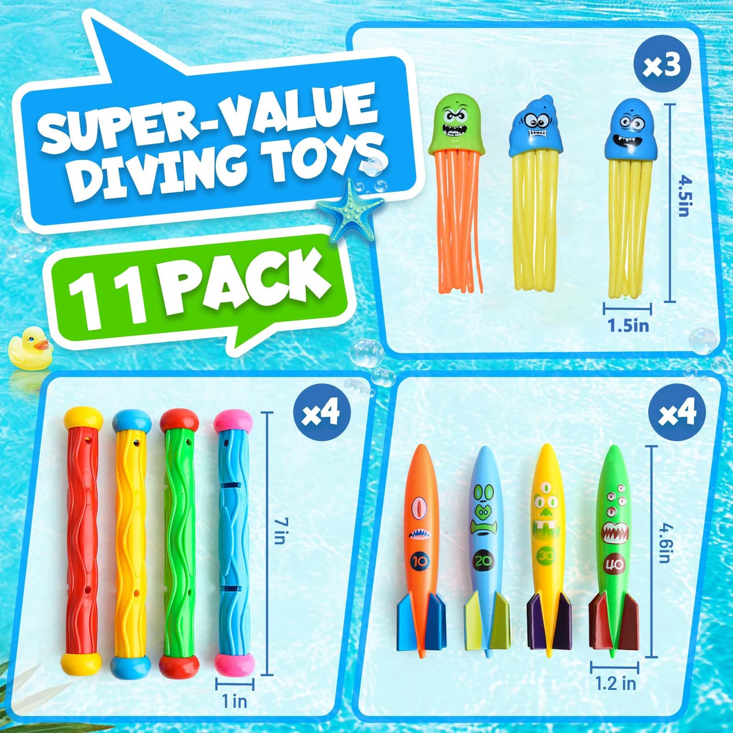 Diving Pool Toys for Kids Summer Swim Fun Pool Games Sinking Breath Closure Training