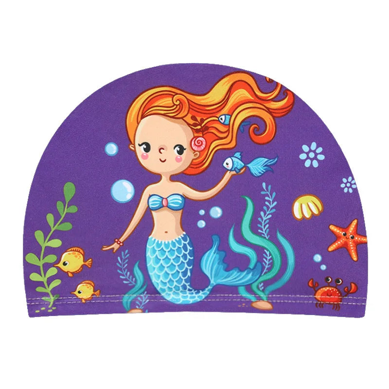 Cartoon Swimming Cap Children Kids Elastic Fabric