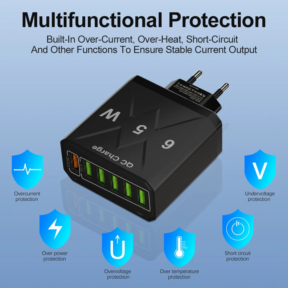 6 Ports USB Charger Fast Charger QC3.0