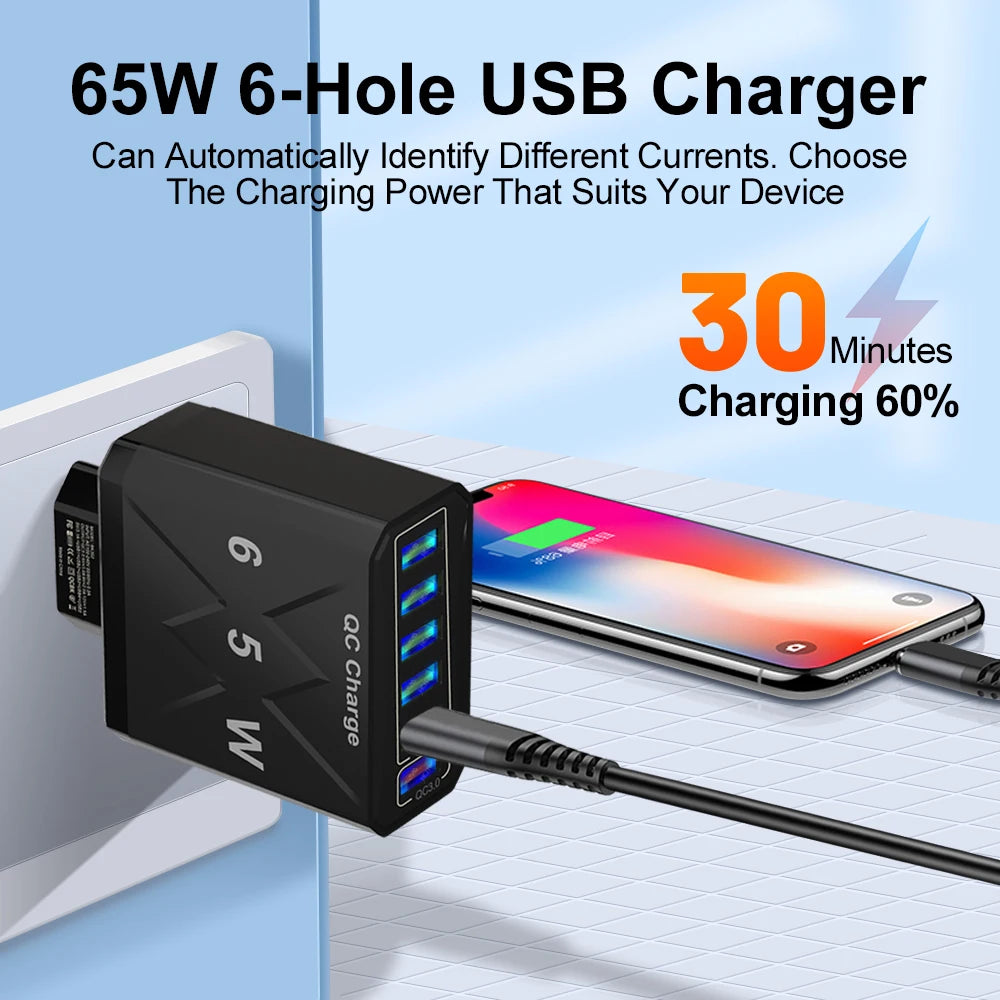 6 Ports USB Charger Fast Charger QC3.0