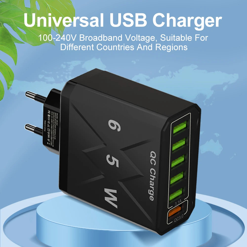 6 Ports USB Charger Fast Charger QC3.0