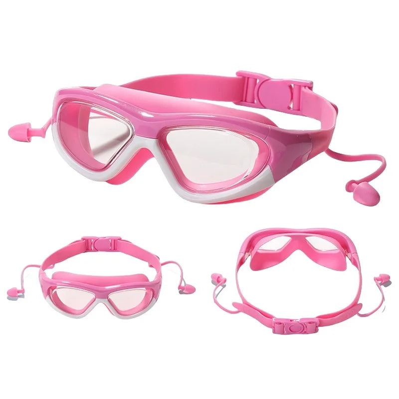 Kids Swim Goggles with Silicone Earplugs Anti-Fog Swimming Pool Eyewear