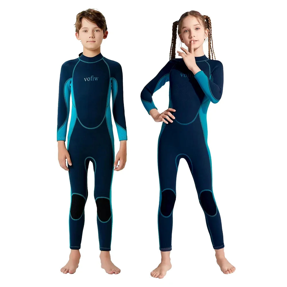 Children's 3MM Neoprene Wetsuit Back Zipper Long Sleeves Boys Girls
