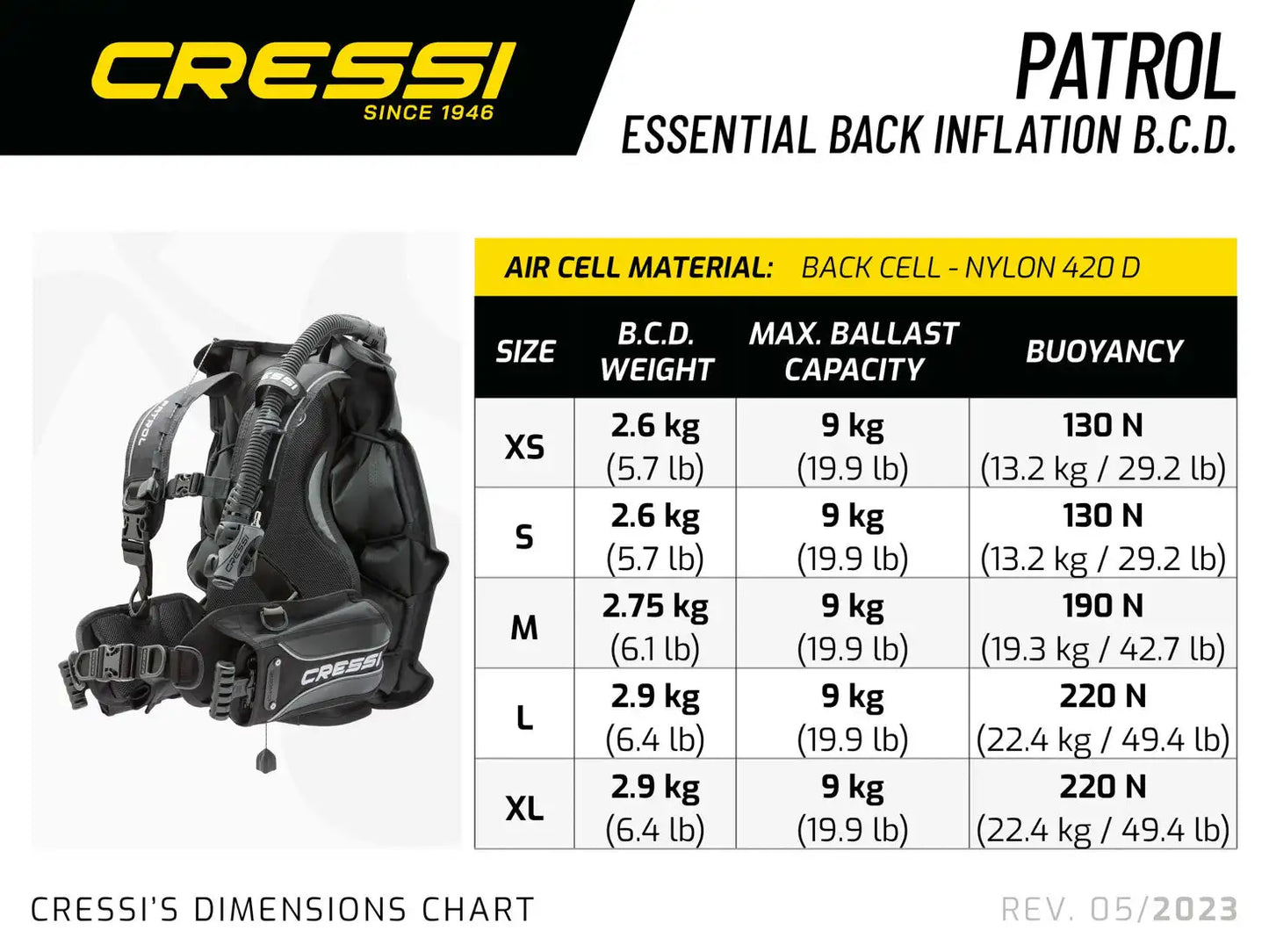 Cressi Patrol BCD Travel-Friendly Light Back Inflation