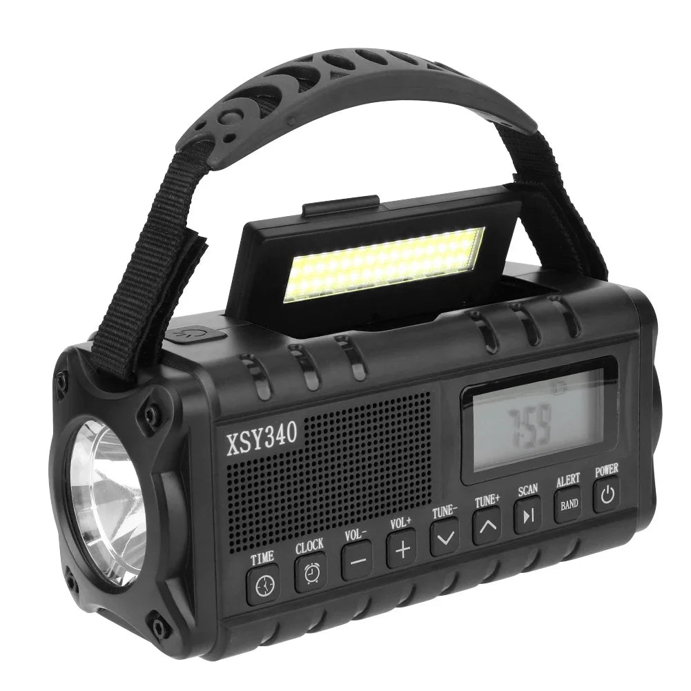 AM/FM/NOAA Camping Radio with 2 Solar Panels Hand Crank Portable Lamp
