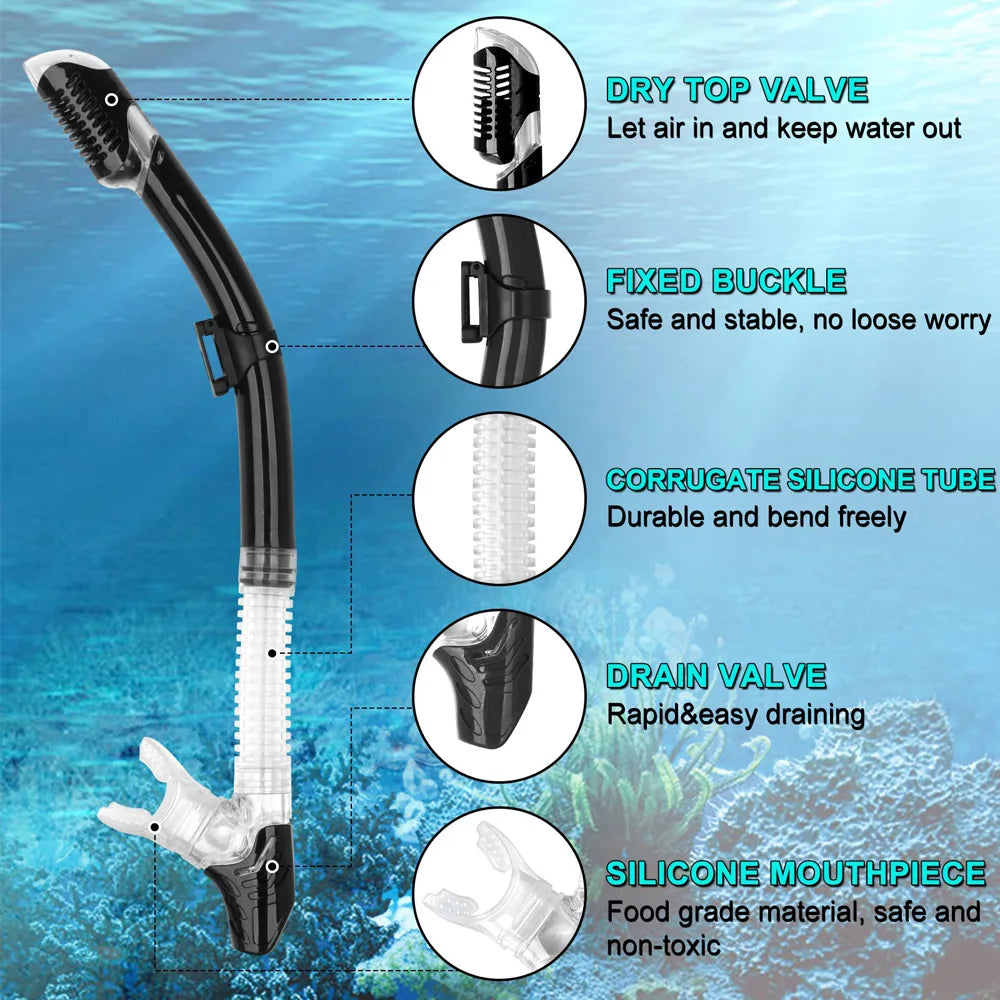 Dry Snorkel Tube Easy Breath Scuba Diving Splash Guard Top Valve