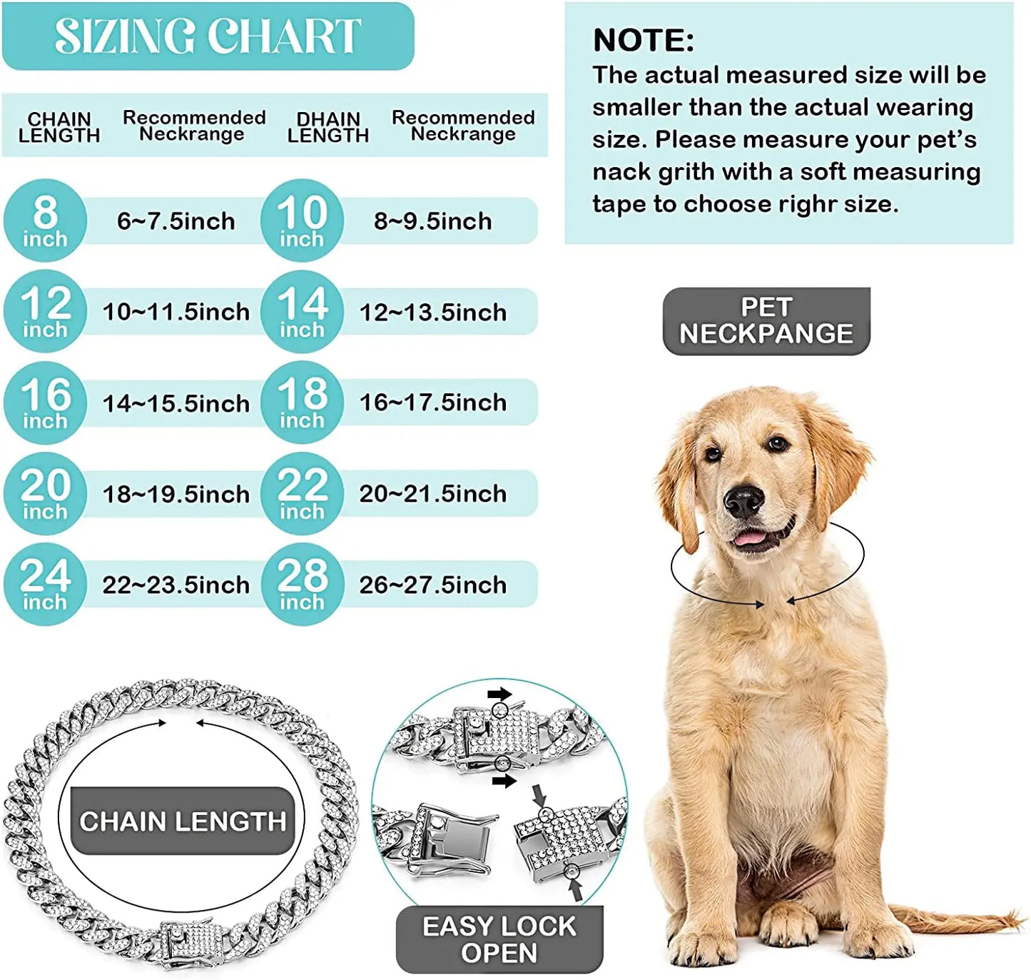 Luxury Gold/Silver/Rose Gold Cat & Dog Chain Collar