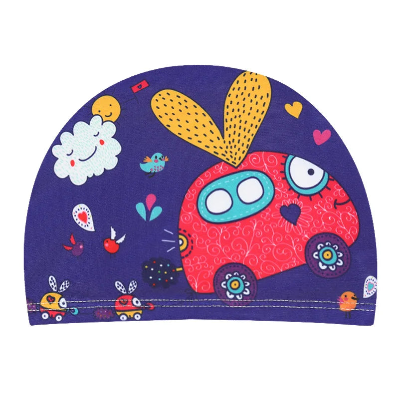 Cartoon Swimming Cap Children Kids Elastic Fabric