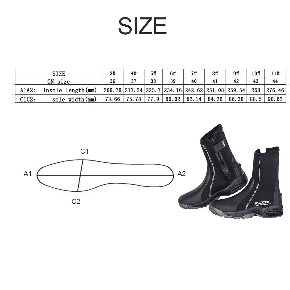 5mm Neoprene Dive Boots Wetsuit Side Zipper Men Women Snorkeling Scuba Diving Shoes