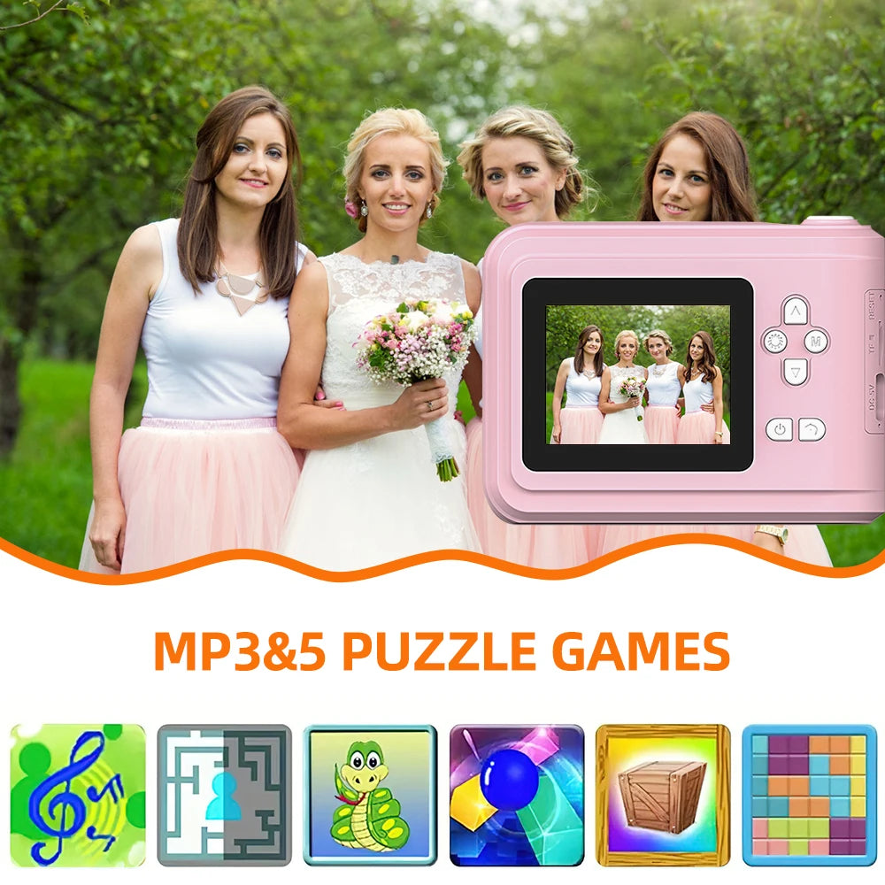 Kids Instant Printing Photo1080P HD Dual Lens Selfie Digital Camera