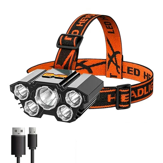 5 LED Flashlight Rechargeable Battery Camping Adventure Fishing Head Light Headlamp