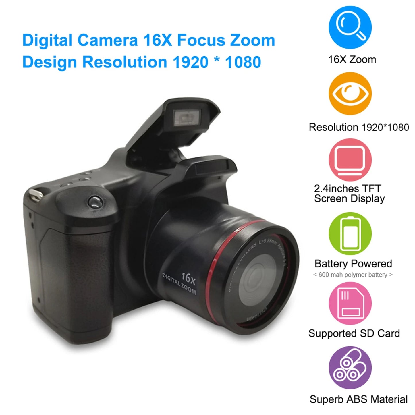 Digital Camera 16X Focus Zoom Design Resolution 1920*1080