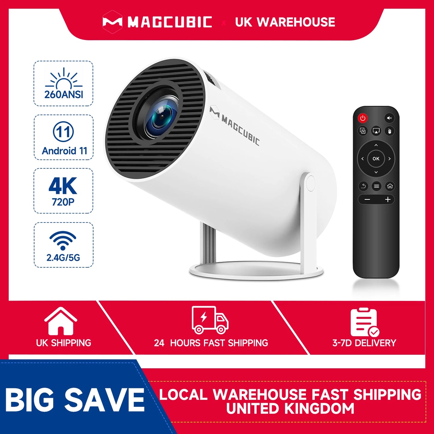Magcubic 4K Wifi6 Projector WIFI Allwinner H713 Home Cinema