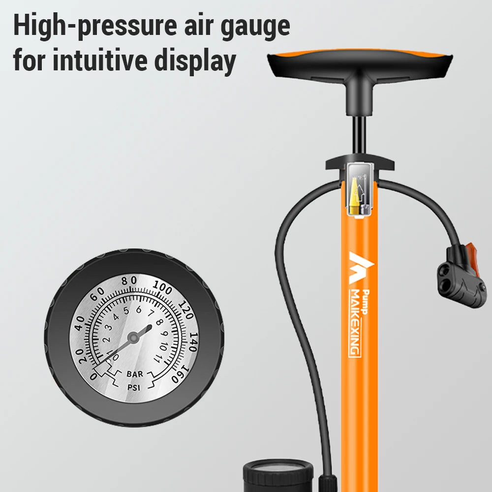Bike Pump with Gauge Multi-functional Inflator for Bicycles and Cars 160PSI
