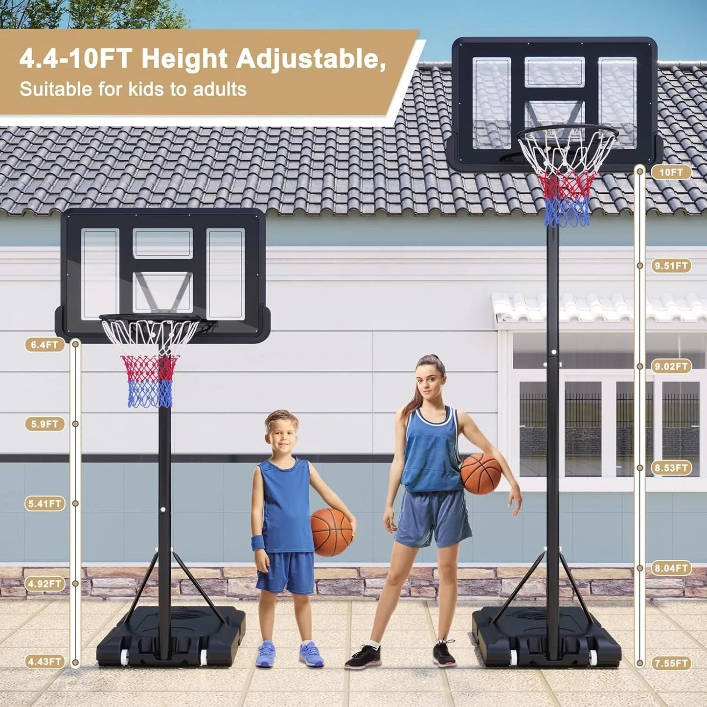 Portable 10ft Basketball Backboard Hoop Net Set Professional Outdoor Basketball Stand