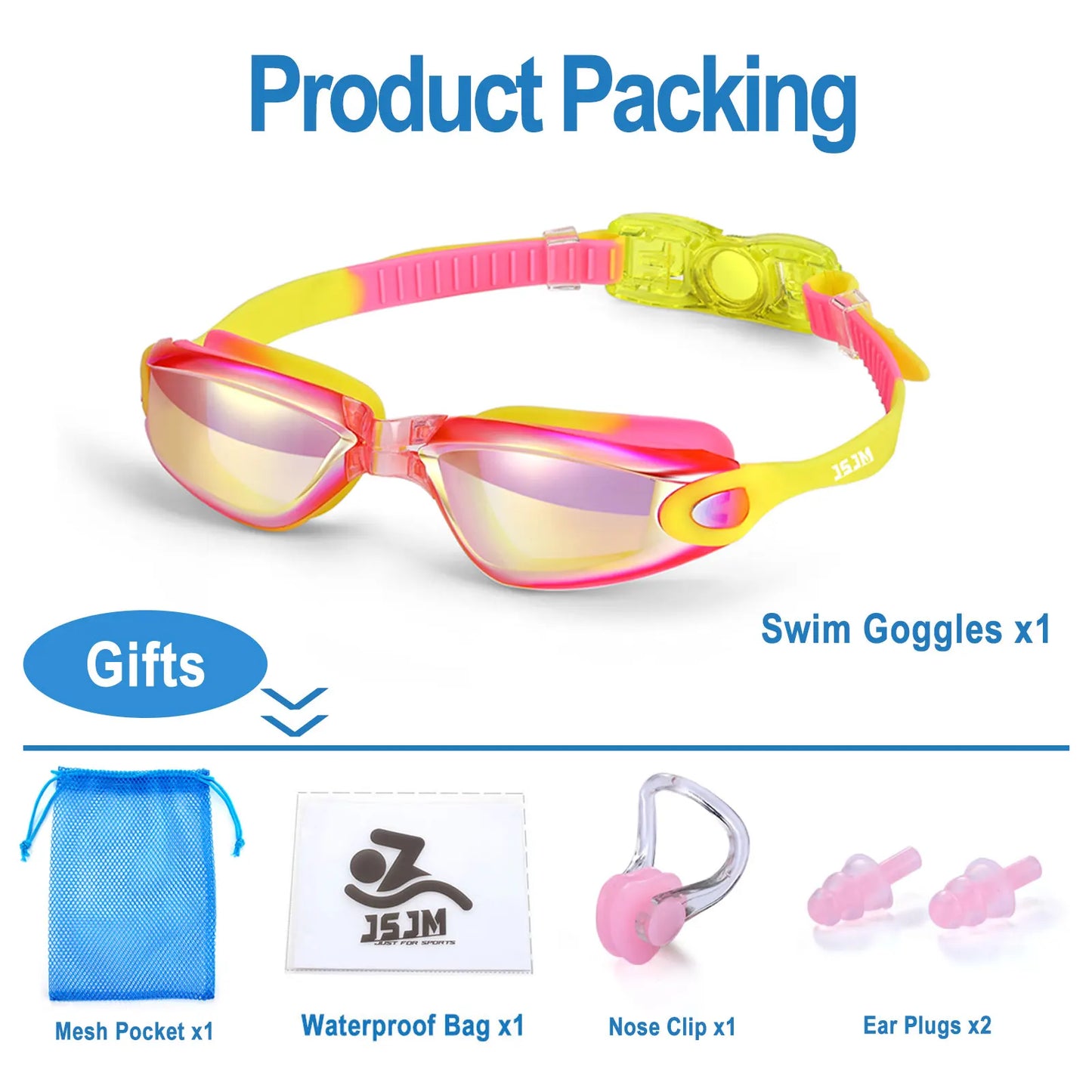 JSJM Professional Kids Swimming Goggles Anti-Fog UV Protection Silicone