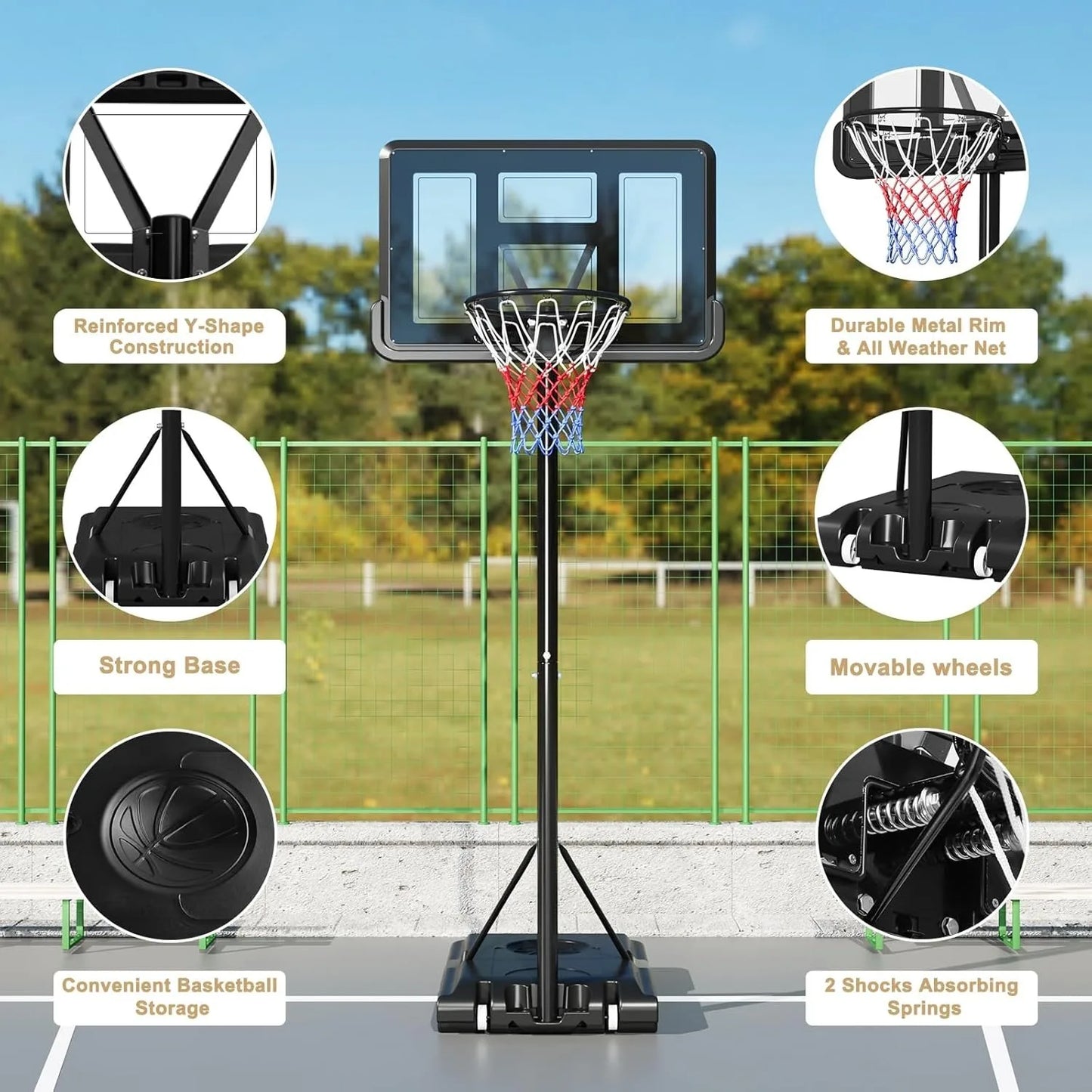 Portable 10ft Basketball Backboard Hoop Net Set Professional Outdoor Basketball Stand