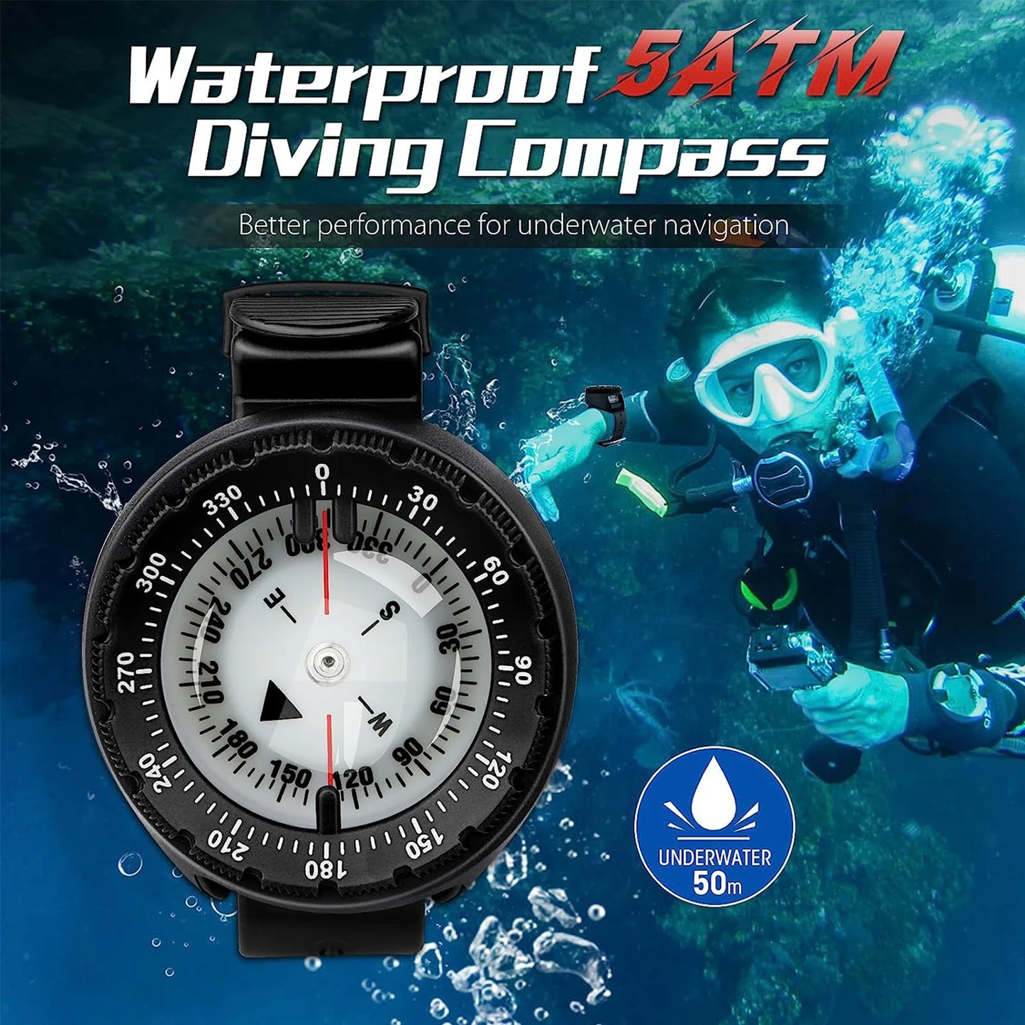 Underwater 50m Diving Compass Professional Watch