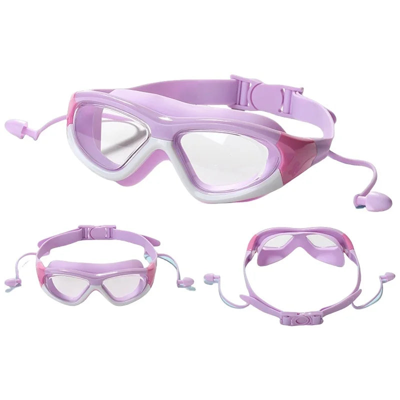 Kids Swim Goggles with Silicone Earplugs Anti-Fog Swimming Pool Eyewear