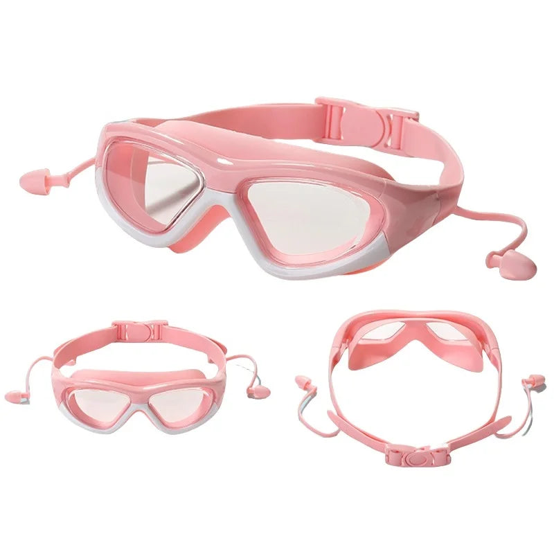 Kids Swim Goggles with Silicone Earplugs Anti-Fog Swimming Pool Eyewear