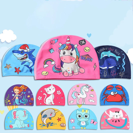 Cartoon Swimming Cap Children Kids Elastic Fabric